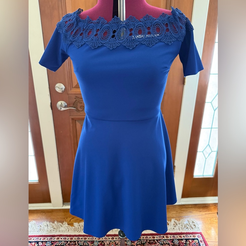BCX Royal Blue Mini Dress with Lace Yoke
